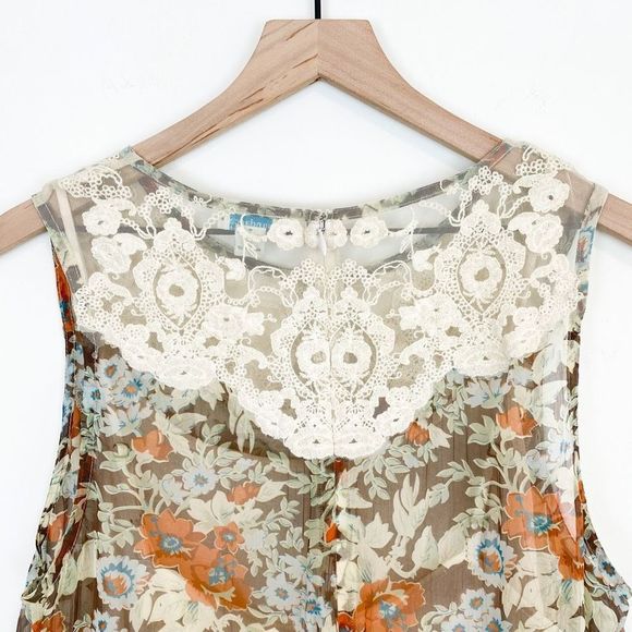Sundance Sheer Floral Panel Lace Tiered Dress Embroidered Mesh Sleeveless Summer - Picture 7 of 12